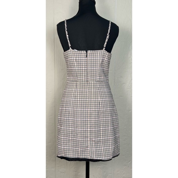 Women's Y2K Plaid Mini Dress Kendall & Kylie Sz-M Pink Lace Bow Fairy Grunge - Picture 3 of 10